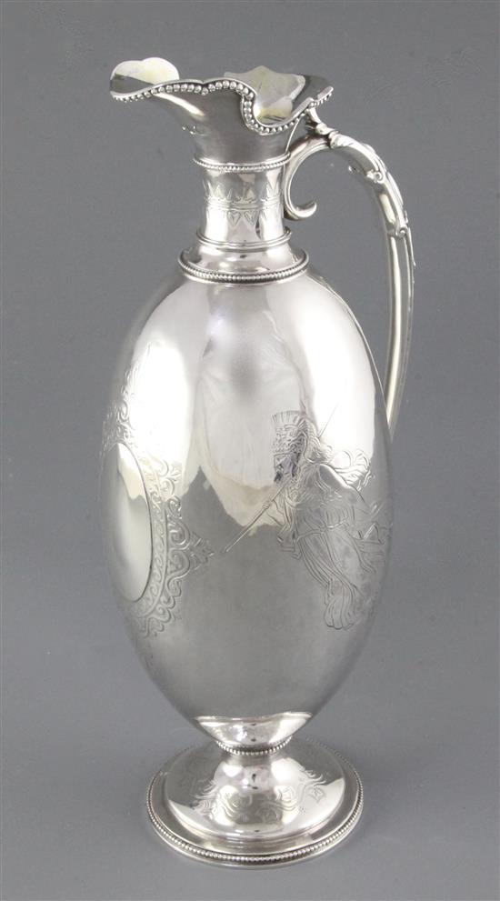 A mid Victorian silver wine ewer, by George Richards Elkington, Height 311mm Weight 21.1oz/658grms